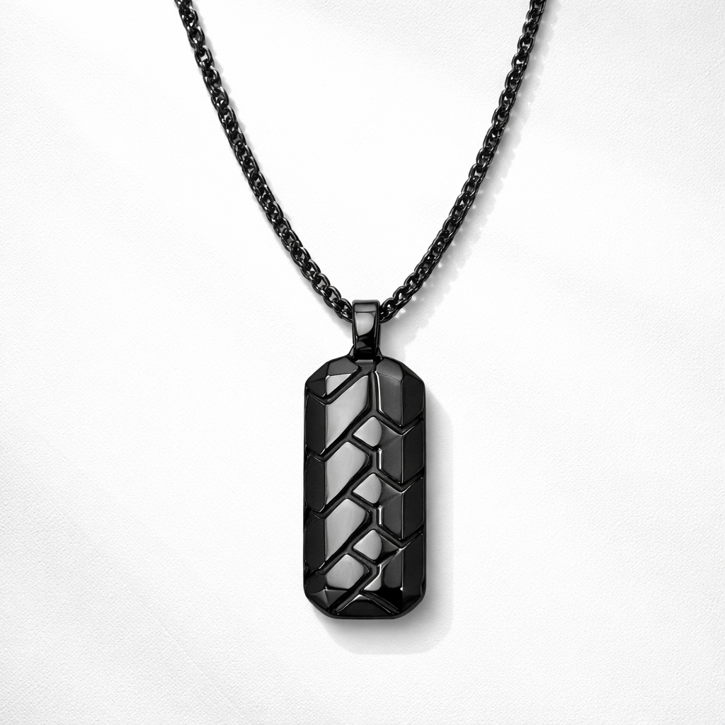 Midnight Cipher Dog Tag (Pendant Necklace for Men) - Midnight Eclipse