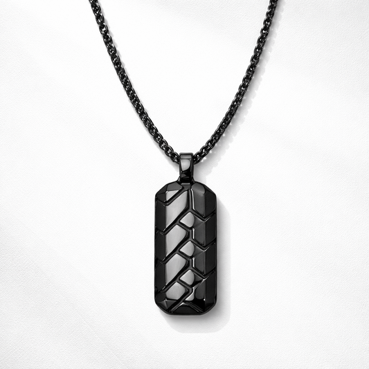 Midnight Cipher Dog Tag (Pendant Necklace for Men) - Midnight Eclipse