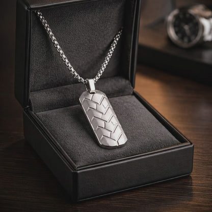 Midnight Cipher Dog Tag (Pendant Necklace for Men) - Midnight Eclipse
