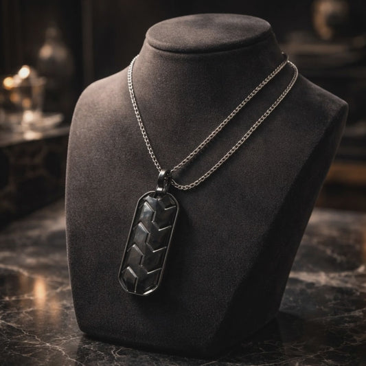 Midnight Cipher Dog Tag (Pendant Necklace for Men) - Midnight Eclipse